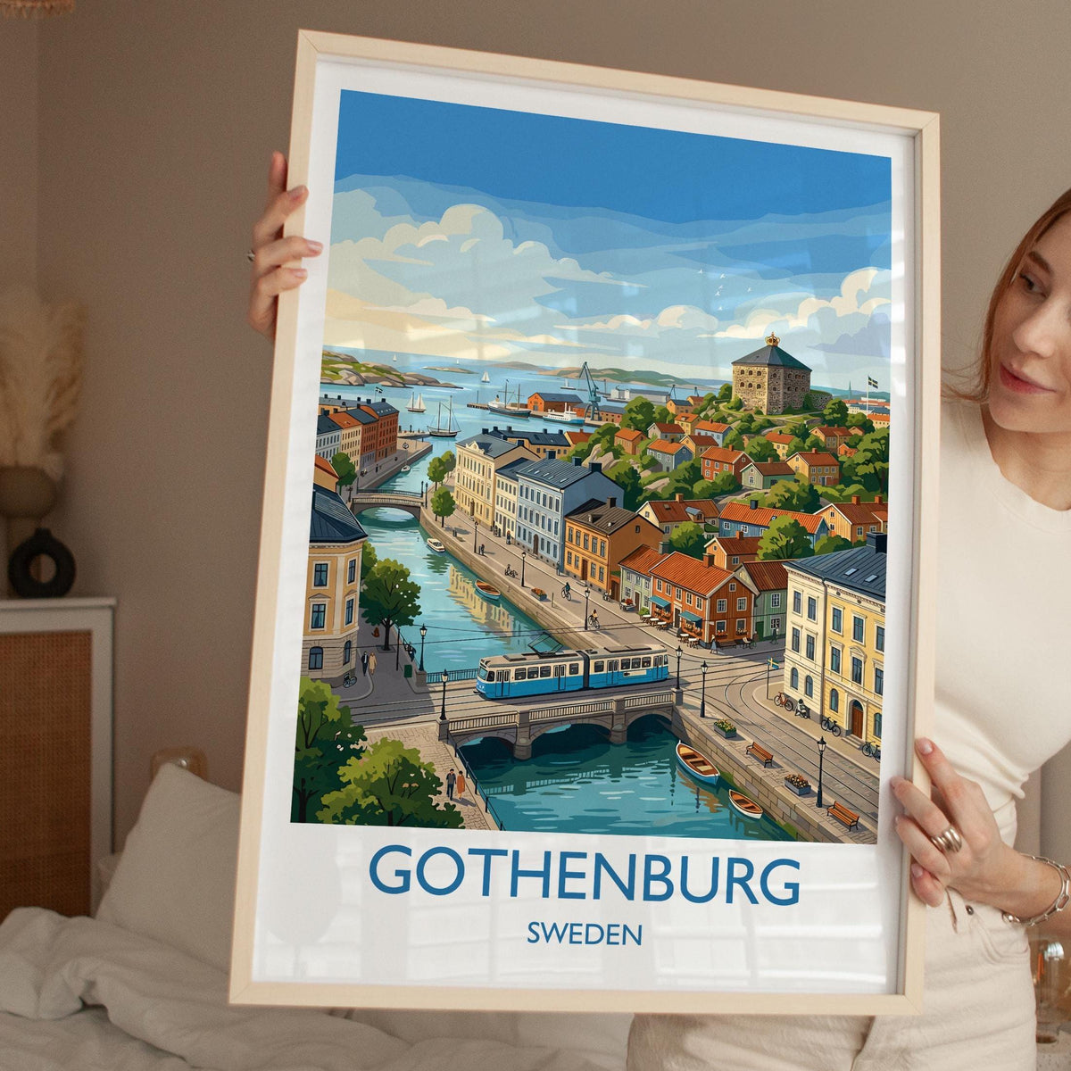 Gothenburg Sweden Travel Poster, Skansen Kronan Wall Art, Gothenburg Tram Print, Historic City & Harbour, Swedish Travel Poster
