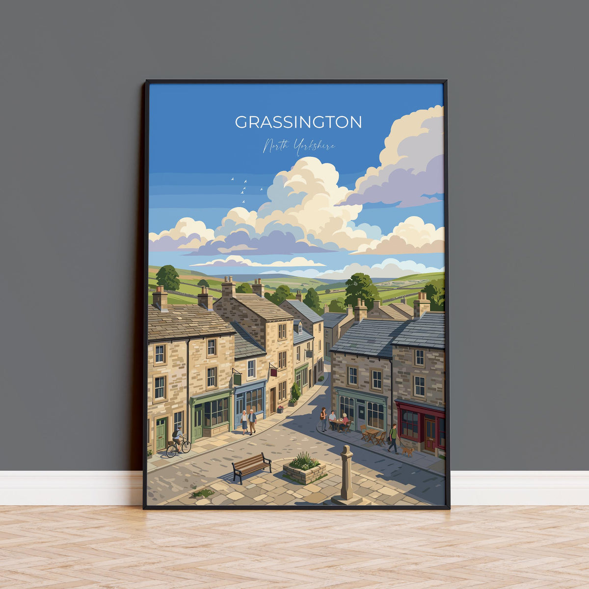 Grassington Poster, Yorkshire Dales Wall Art, North Yorkshire Print, England Travel Poster, Grassington Gift