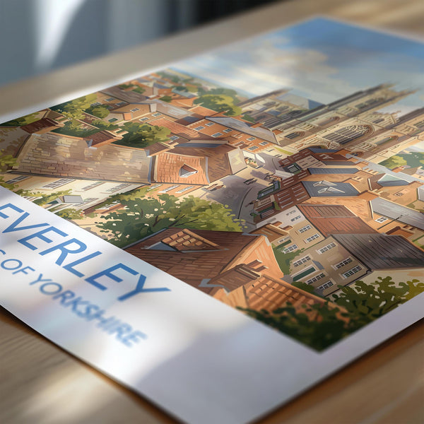 Beverley Minster Travel Poster, Beverley Yorkshire Wall Art, Historic Market Town Print, Gothic Cathedral Illustration, Beverley Gift