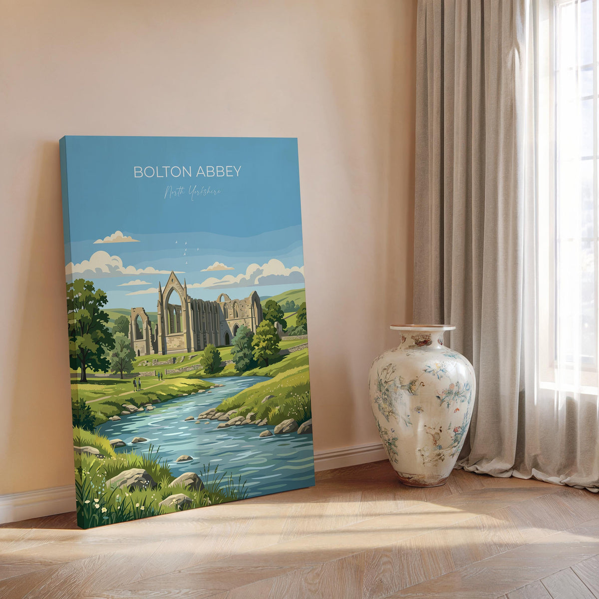 Bolton Abbey Poster, Yorkshire Dales Wall Art, Wharfedale Print, England Travel Poster, Bolton Abbey Gift