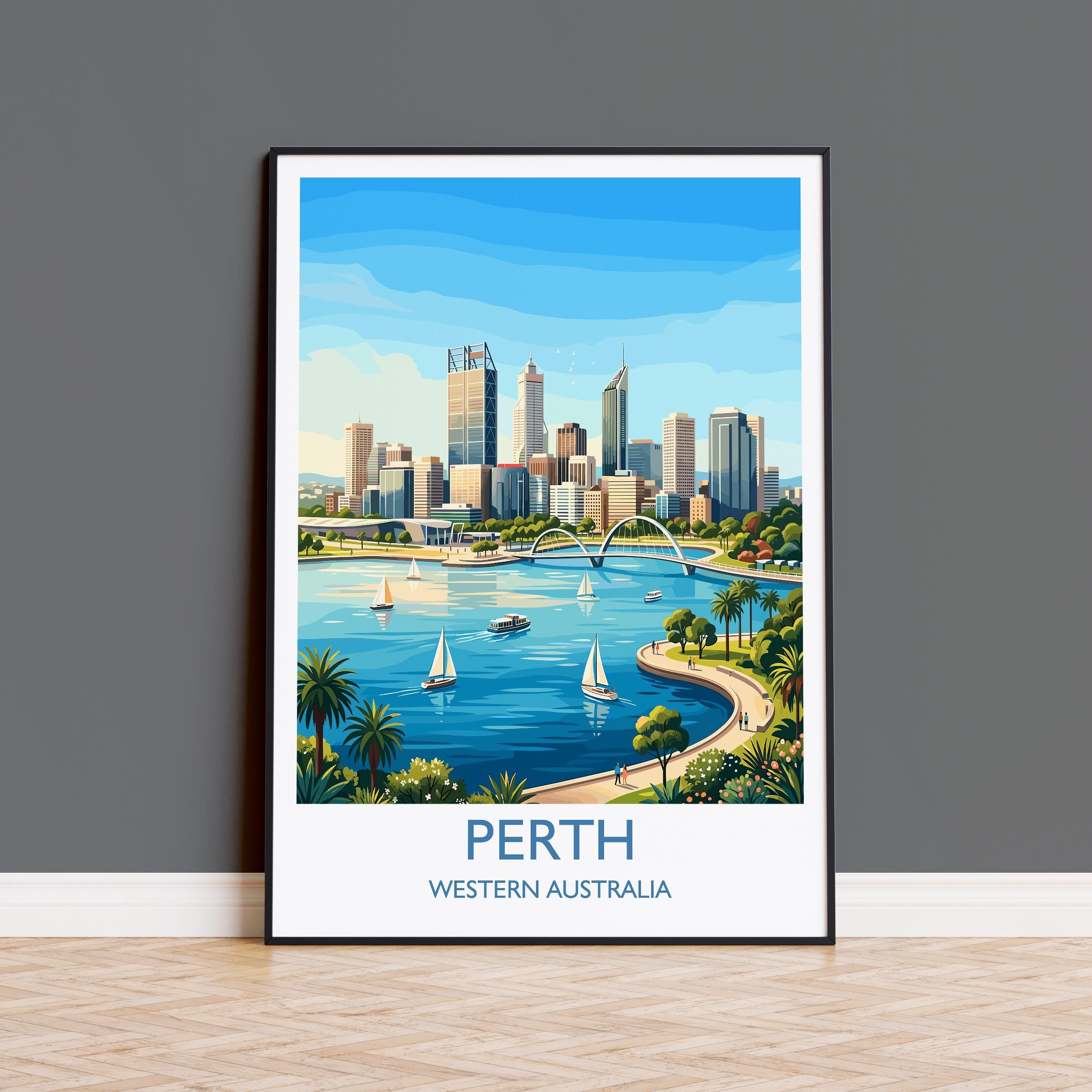 Perth Australia Print, Western Australia Wall Art, Swan River Travel Poster, Coastal City Decor, Australian Gift
