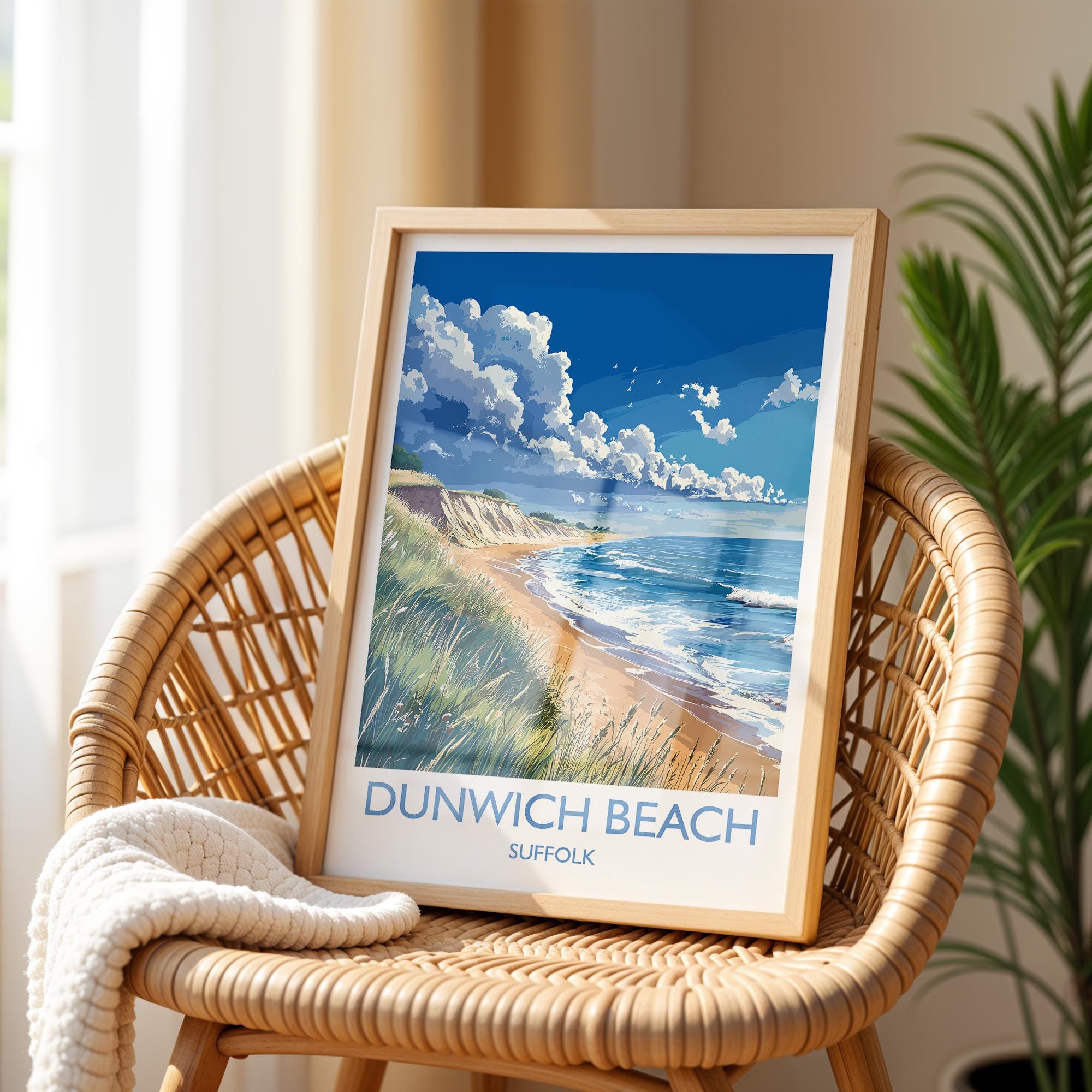 Dunwich Beach Travel Print, Travel Poster of Dunwich Beach,Dunwich Beach Art Lovers Gift, Suffolk Coast Wall Art NQ Media Designs