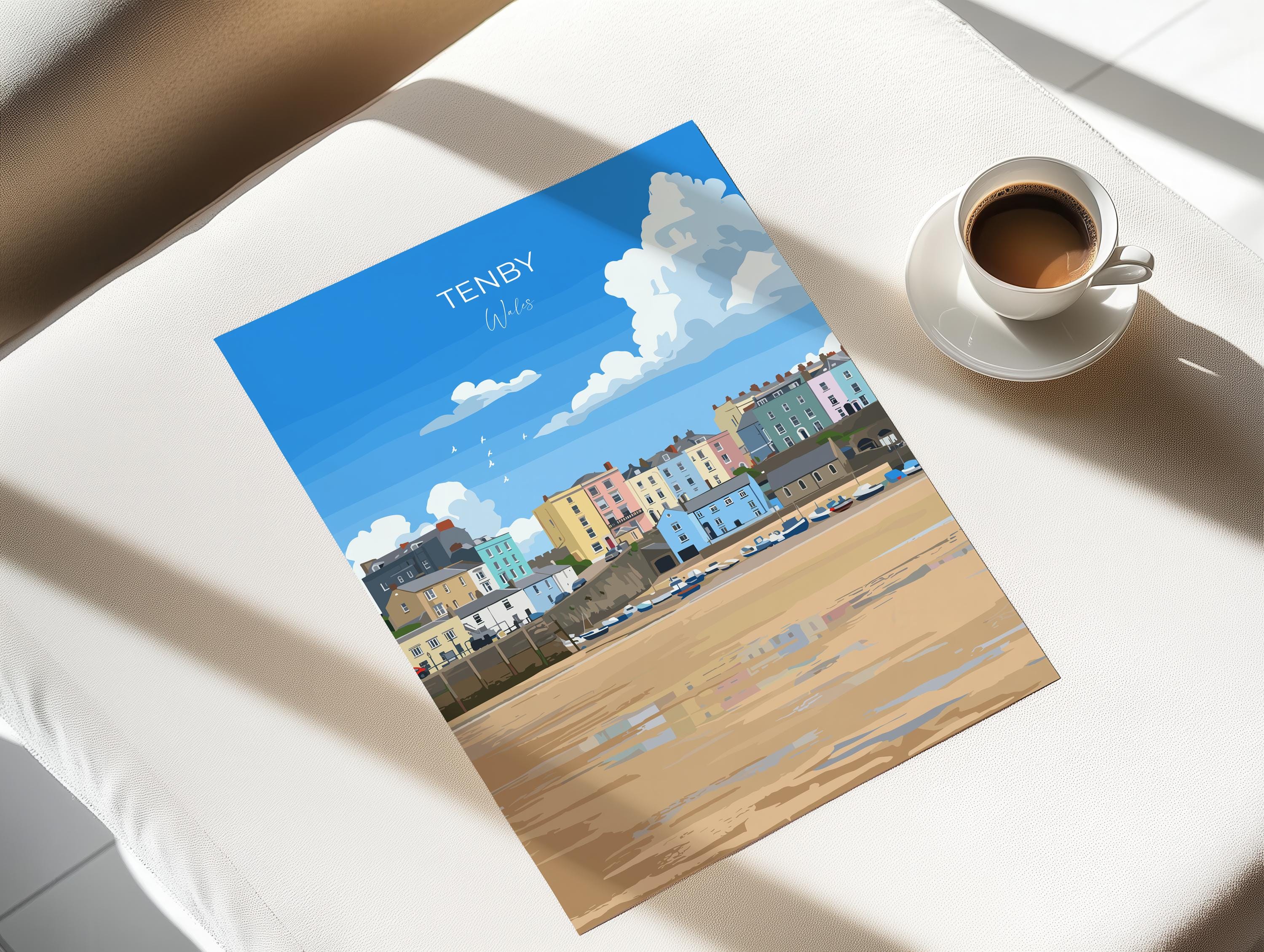 Tenby Travel Print Wall Art, Tenby Travel Poster, Wales, Pembrokeshire Coast, Welsh Art Gift, Wall Art Print NQ Media Designs