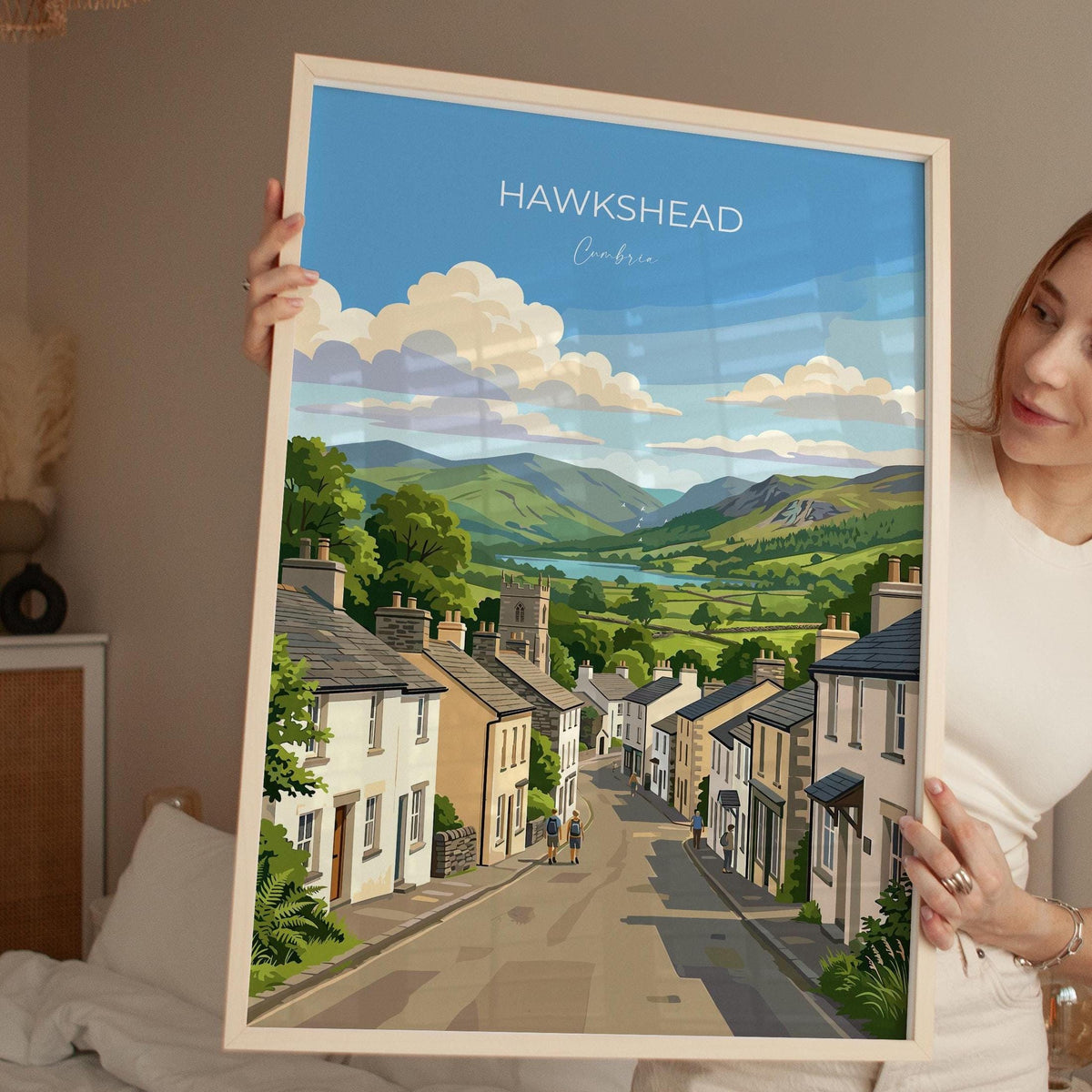 Hawkshead Poster, Lake District Wall Art, Cumbria Print, England Travel Poster, Hawkshead Gift