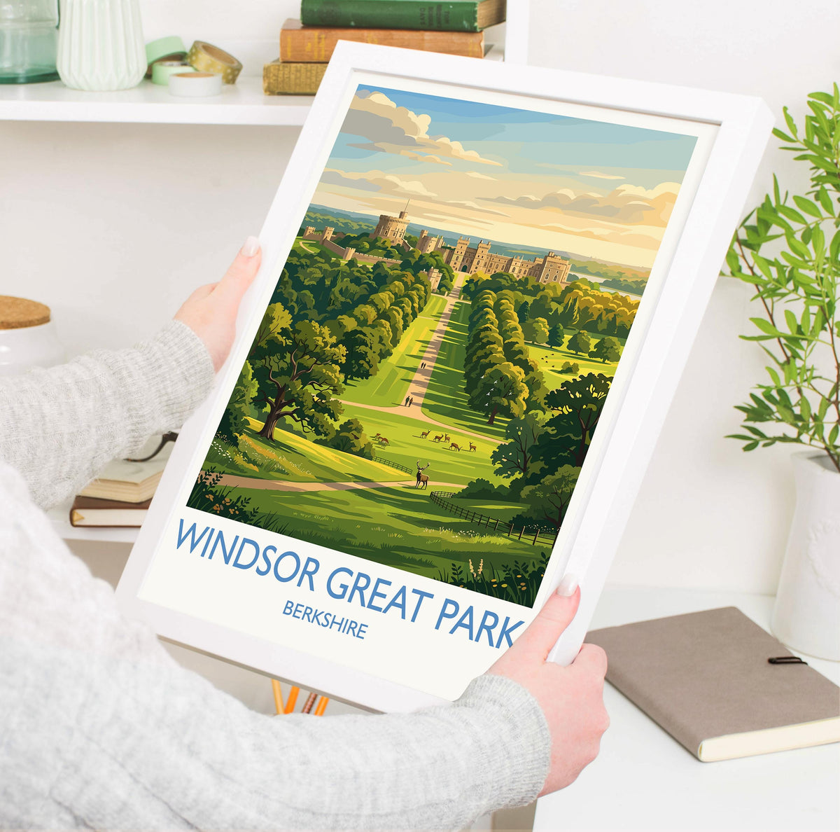 Windsor Great Park Print, Long Walk Wall Art with Border, Windsor Castle Poster, Berkshire Travel Print, Windsor Gift Print