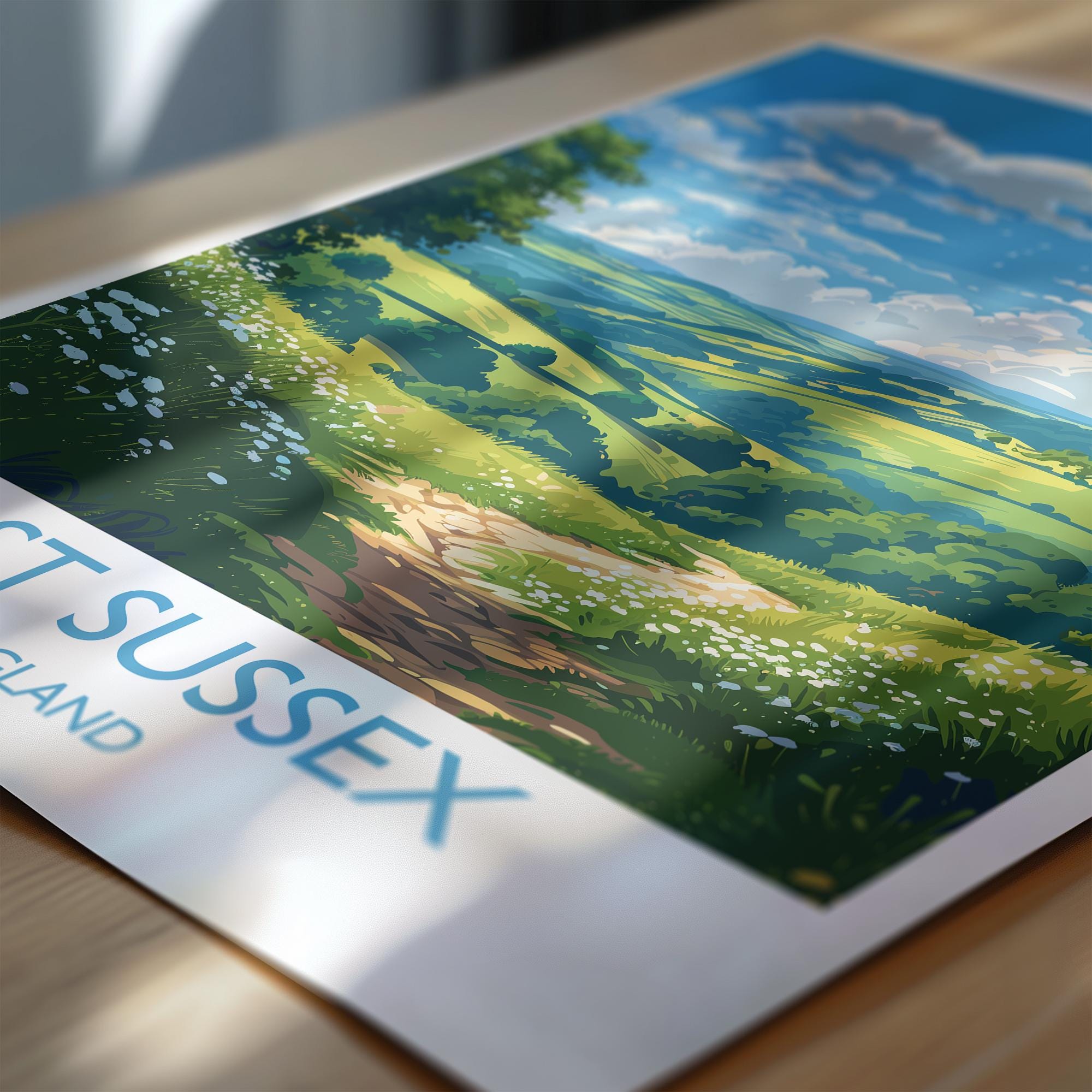East Sussex Travel Poster Wall Art, East Sussex Travel Print, English Countryside Art Gift, Wall Art Print NQ Media Designs