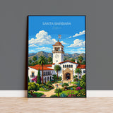 Santa Barbara Travel Poster, California Wall Art, Santa Barbara Courthouse Print, Spanish Colonial Architecture Poster, California Gift