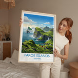 Faroe Islands Denmark Travel Poster, Faroe Islands Wall Art, Nordic Landscape Print, Dramatic Cliffs & Villages, Scandinavian Travel Decor
