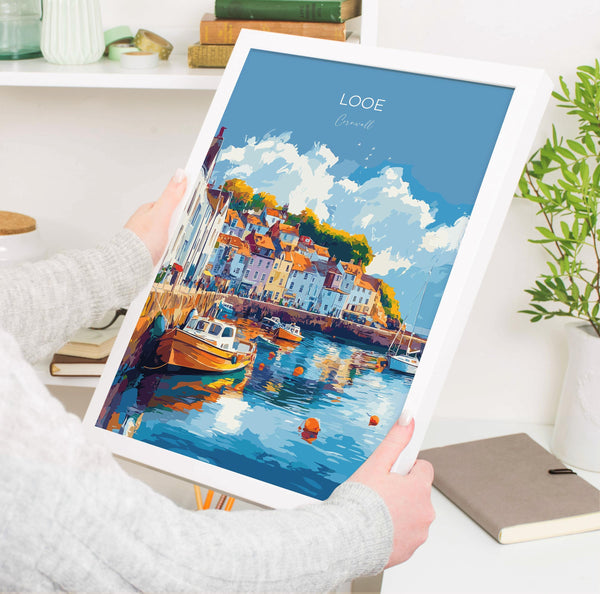 Looe Travel Poster, Travel Print of Looe, England, Cornwall Art, Looe Art Lovers Gift, Wall Art Print
