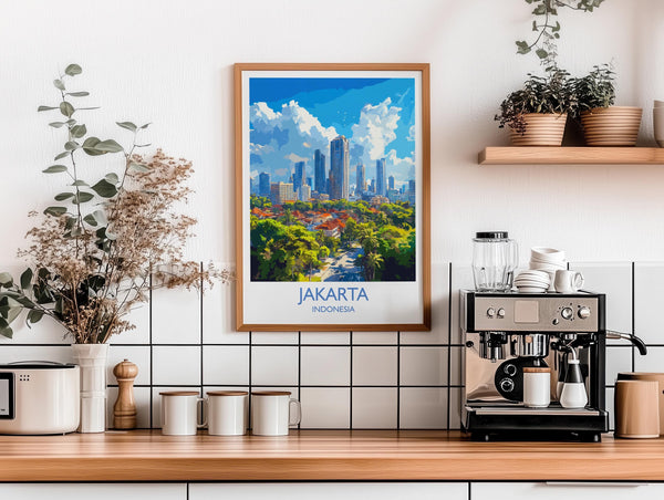 Jakarta Travel Print, Travel Poster of Jakarta, Indonesia, Jakarta Art Lovers Gift, Wall Art Decor Print Gift