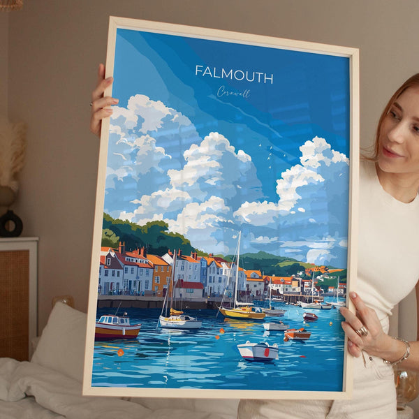 Falmouth Travel Poster, Travel Print of Falmouth, England, Cornwall Art, Falmouth Art Lovers Gift, Wall Art Print