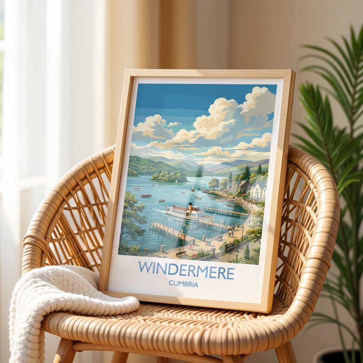 Windermere Print, Lake District Wall Art with Border, Cumbria Poster, England Travel Print, Windermere Gift Print