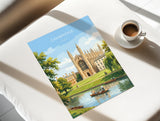 Cambridge Travel Print, Kings College Cambridge Wall Art, River Cam Punting Scene Poster, Historic University Illustration, City Style UK NQ Media Designs