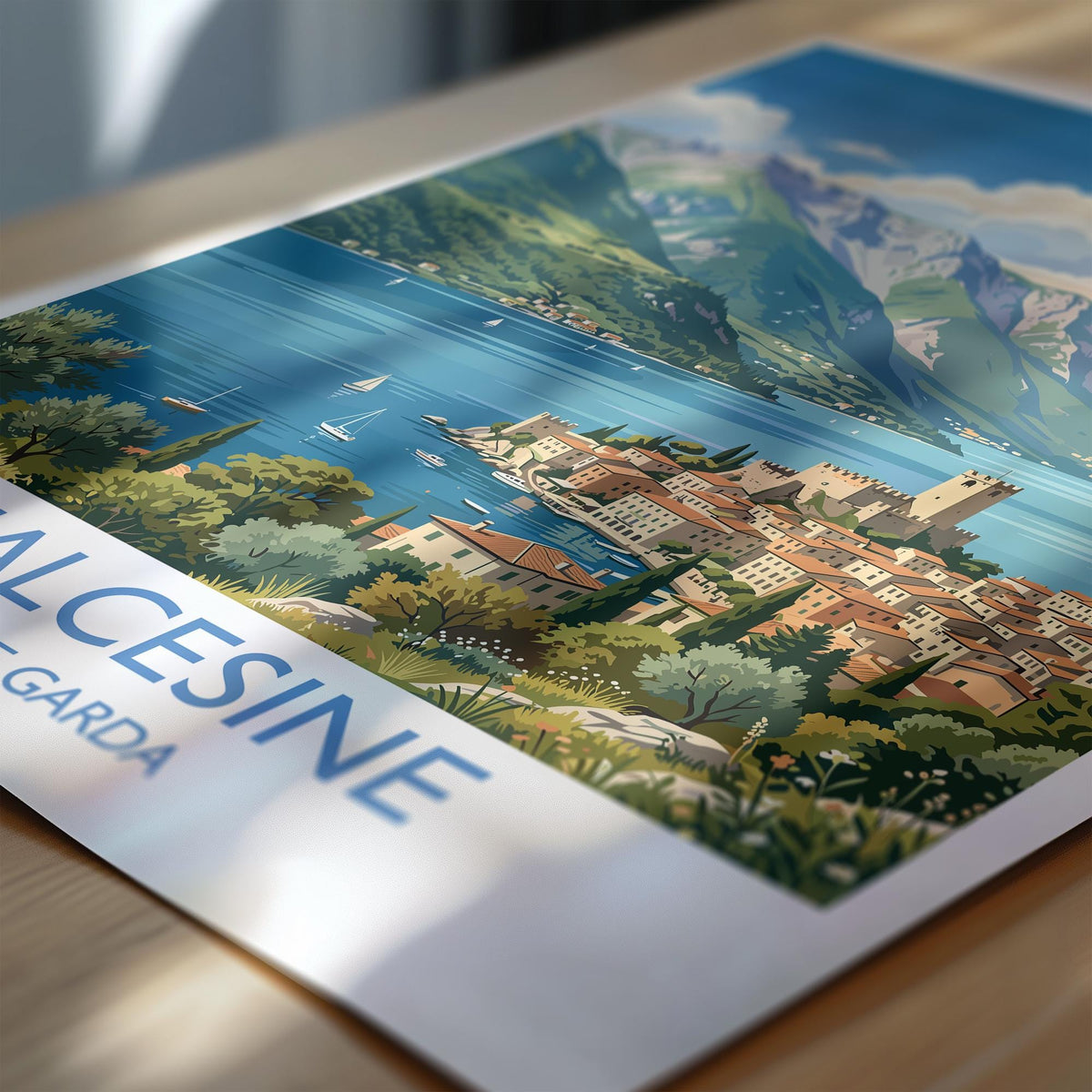 Malcesine Print, Lake Garda Wall Art with Border, Scaliger Castle Poster, Italy Travel Print, Malcesine Gift Print
