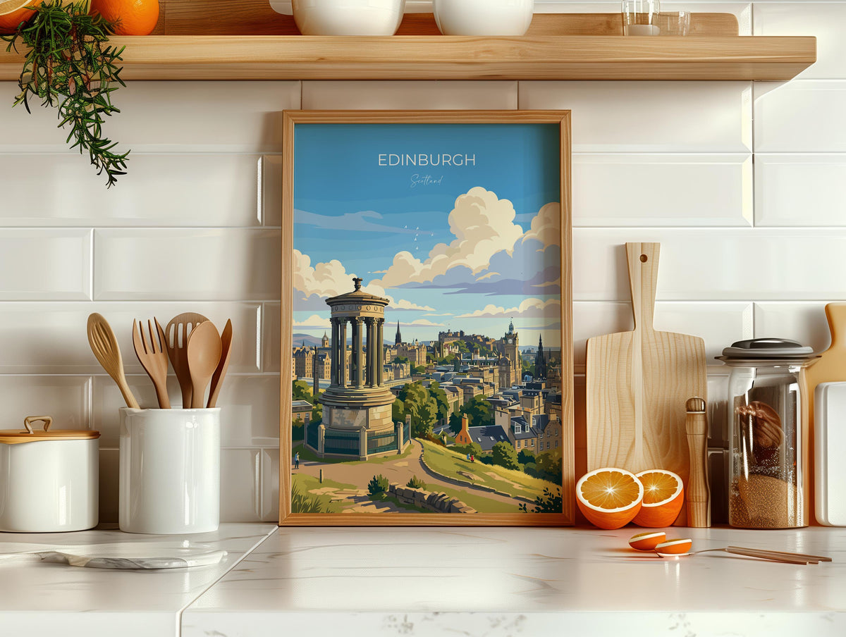 Calton Hill Edinburgh Poster, Edinburgh Skyline Wall Art, Scotland Travel Poster, National Monument Print, Edinburgh Gift