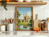 Cambridge Travel Print, Kings College Cambridge Wall Art, River Cam Punting Scene Poster, Historic University Illustration, City Style UK NQ Media Designs