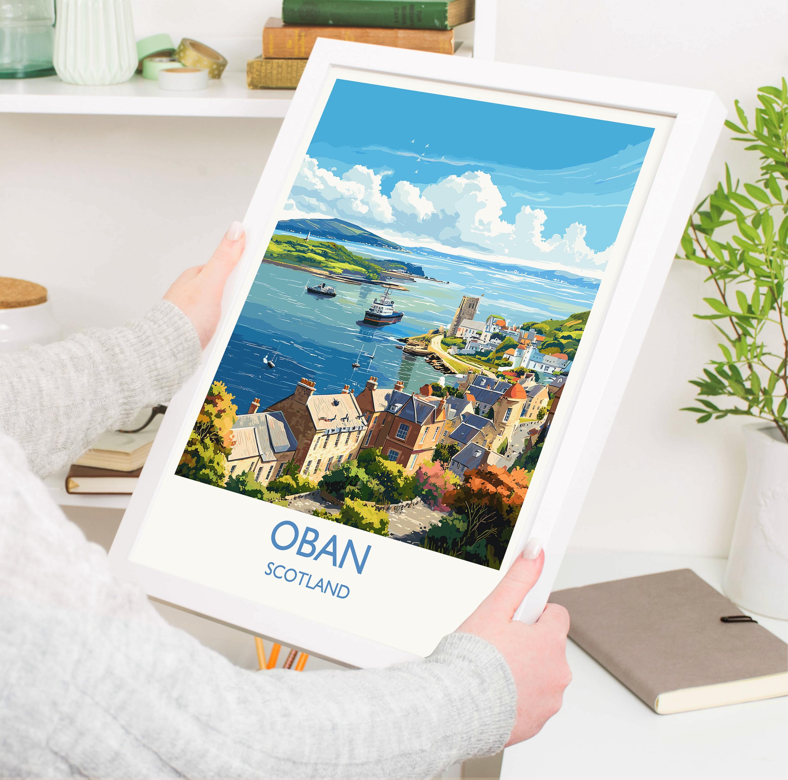 Oban Wall Art Print – Scenic Scotland Travel Poster, Harbour & Coastal Illustration, Gift for Travel Lovers NQ Media Designs
