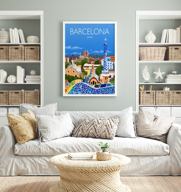 Barcelona Travel Poster Wall Art, Travel Print of Barcelona, City of Barcelona, Spain, Barcelona Art Lovers Gift, Barcelona Cityscape