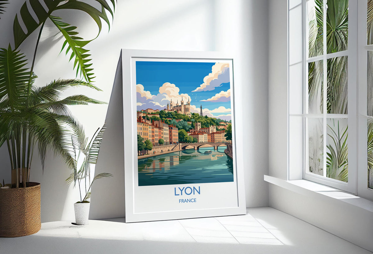 Lyon France Print, Fourvière Wall Art with Border, Vieux Lyon Poster, France Travel Print, Lyon Gift Print
