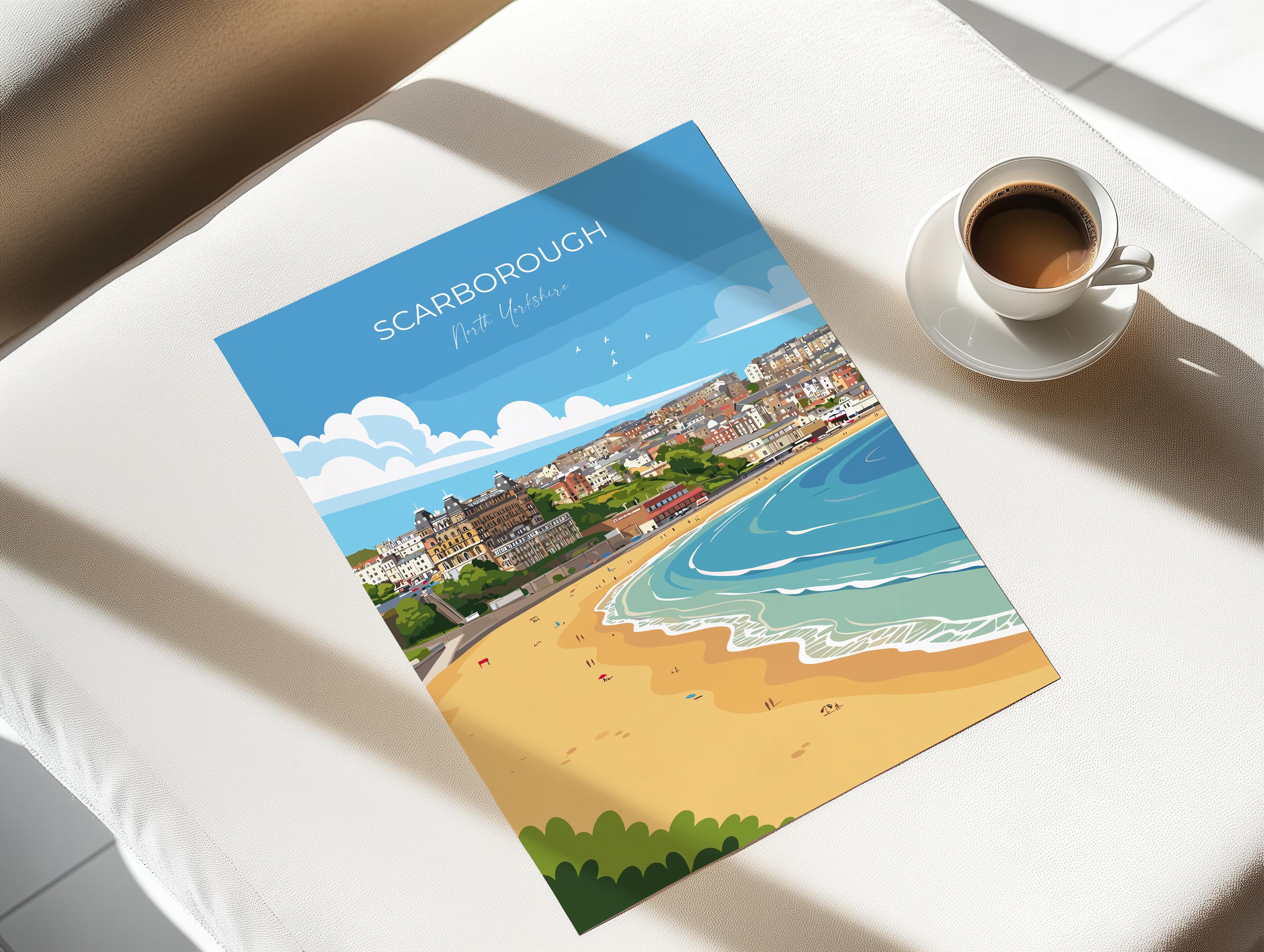 Scarborough Travel Print, Travel Poster of Scarborough, North Yorkshire Gift, England, Scarborough Gift, Wall Art Print NQ Media Designs