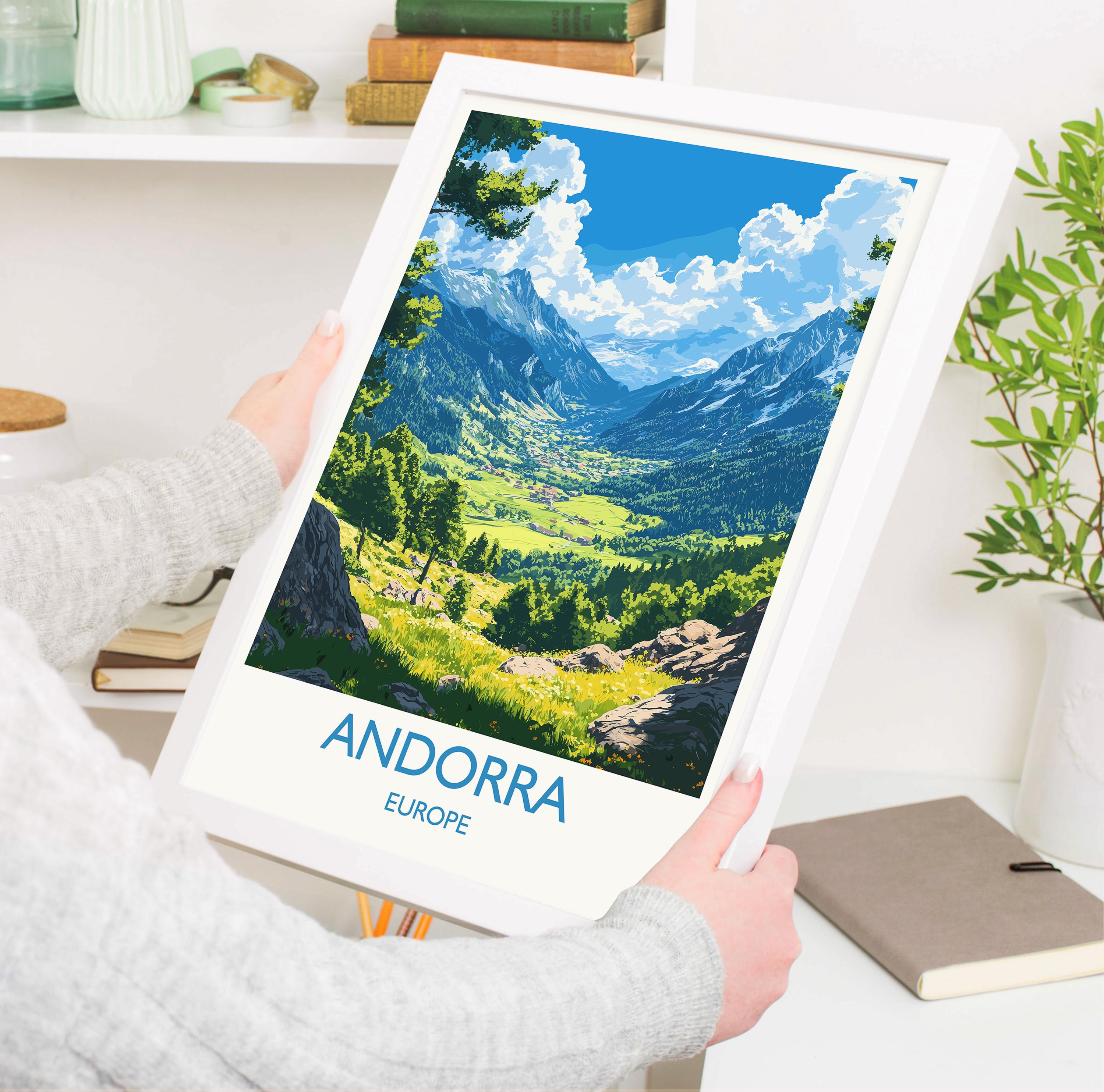 Andorra Travel Poster, Travel Print of Andorra, Europe, Andorra Wall Art Gift, Pyrenees Mountains Wall Decor Gift NQ Media Designs