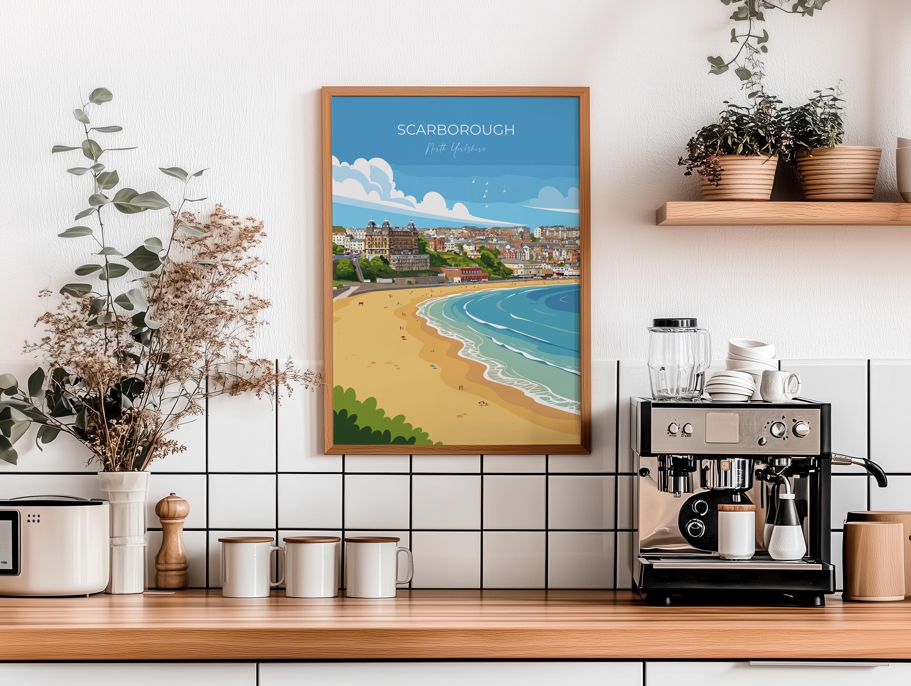 Scarborough Travel Print, Travel Poster of Scarborough, North Yorkshire Gift, England, Scarborough Gift, Wall Art Print NQ Media Designs