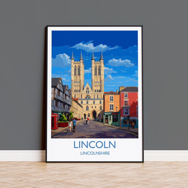 Lincoln Travel Poster Wall Art, Travel Print of Lincoln Cathedral, England, Lincolnshire Art Lovers Gift, Travel Art Gift