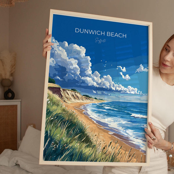 Dunwich Beach Travel Poster, Travel Print of Dunwich Beach,Dunwich Beach Art Lovers Gift, Suffolk Coast Wall Art