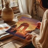 Delhi India Travel Print, India Gate Wall Art, New Delhi Landmark Poster, Monument Sunset Illustration, Vintage Style Asia, India Gift