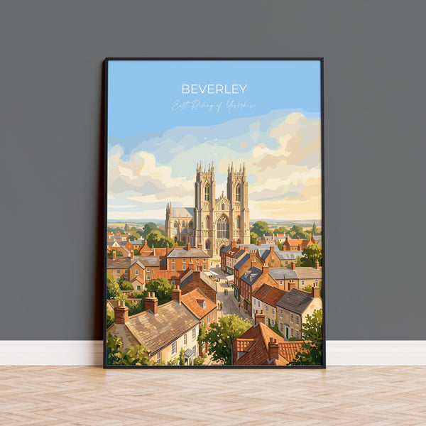 Beverley Minster Travel Poster, Beverley Yorkshire Wall Art, Historic Market Town Print, Gothic Cathedral Illustration, Beverley Gift