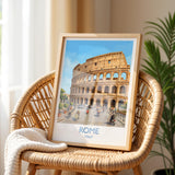 Rome Colosseum Travel Poster, Rome Italy Wall Art, Ancient Roman Architecture Print, Historic Landmark Illustration, Europe Decor, Rome Gift