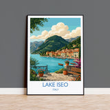 Lake Iseo Italy Print, Italian Lakes Wall Art with Border, Lombardy Poster, Lakeside Village Print, Iseo Gift