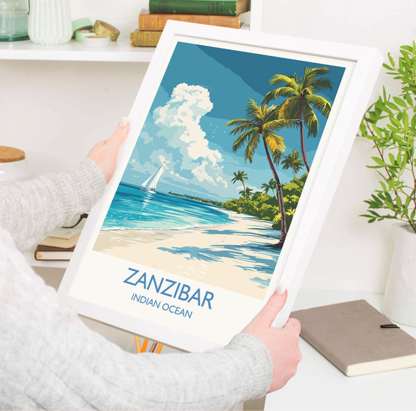 Zanzibar Travel Print, Travel Poster of Zanzibar, Indian Ocean Island Art, Zanzibar Wall Art Gift,
