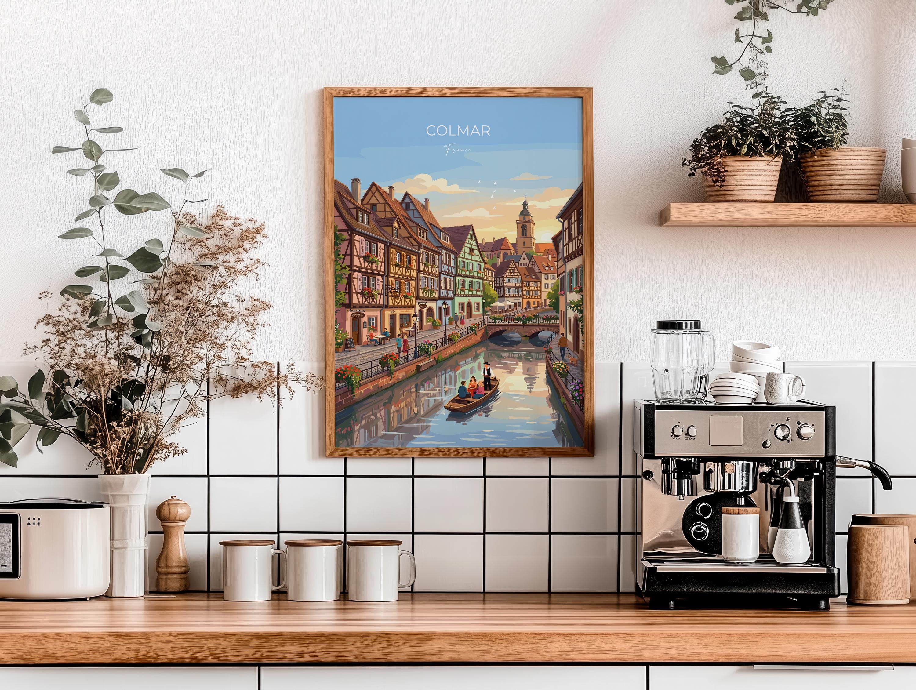 Colmar France Travel Print, Alsace Village Wall Art, Little Venice Canal Poster, Colourful Houses Illustration, Europe Decor