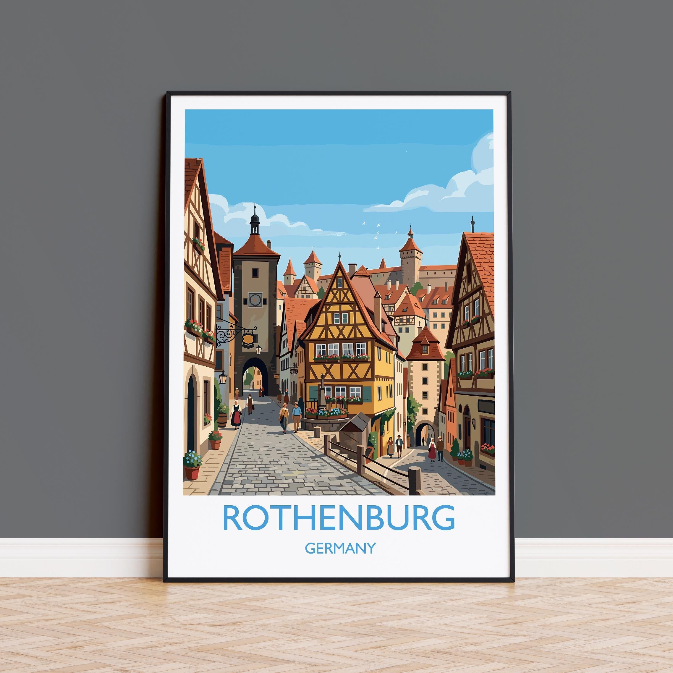 Rothenburg ob der Tauber Travel Poster, Medieval German Town Print, Bavaria Wall Art, Romantic Road Illustration, Germany Travel Decor NQ Media Designs