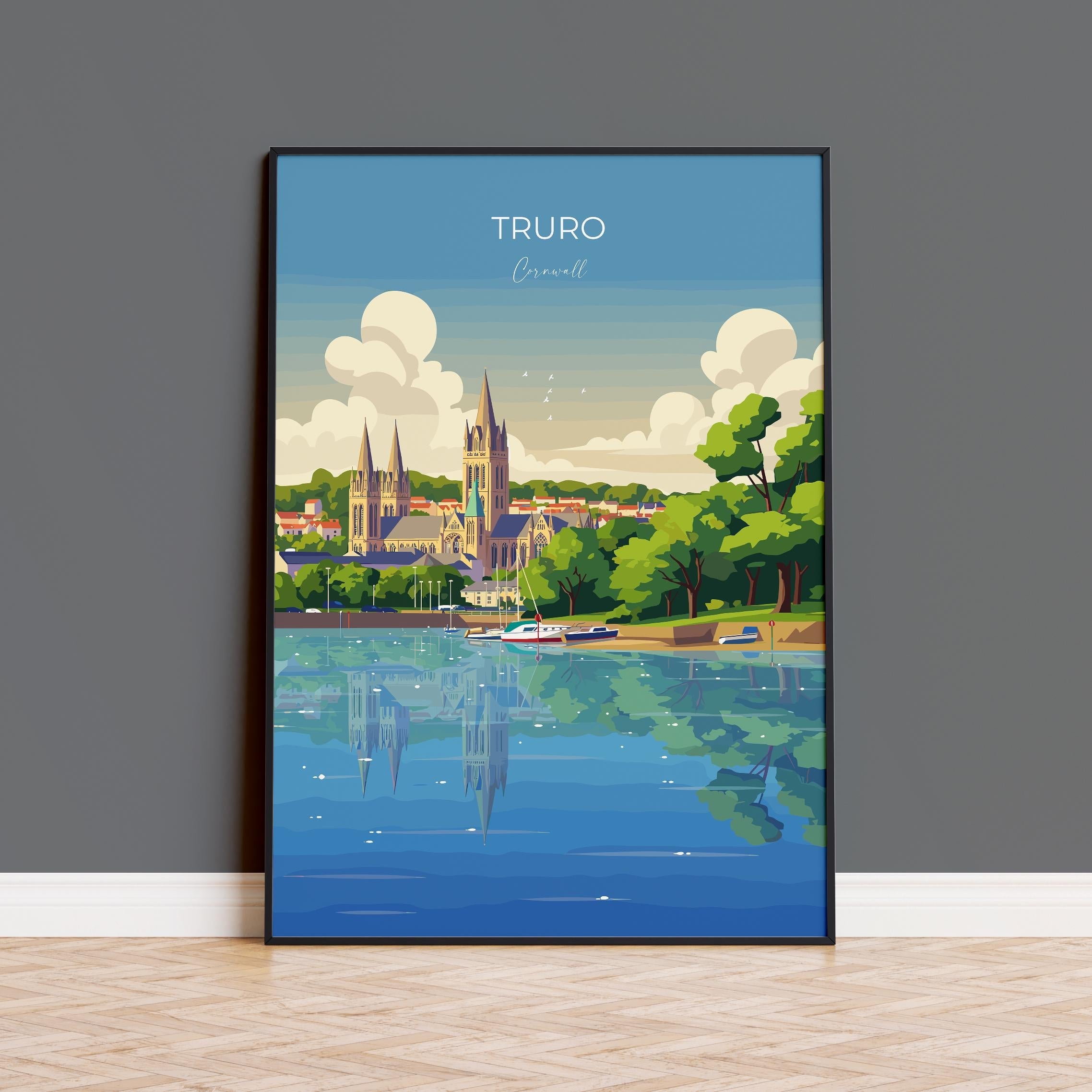 Truro Travel Poster, Travel Print of Truro, England, Cornwall Art, Truro Cathedral Art Lovers Gift, Wall Art Print NQ Media Designs