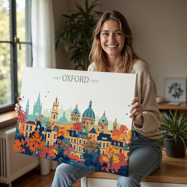 Oxford Travel Poster Skyline Wall Art Landscape, Travel Print of Oxford, Oxford Art Lovers Gift, England Horizontal Art Gift