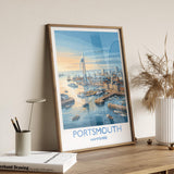 Portsmouth Travel Poster Print, Southsea & Spinnaker Tower Wall Art, Hampshire Coastal City Illustration, UK Travel Decor, Seaside Gift