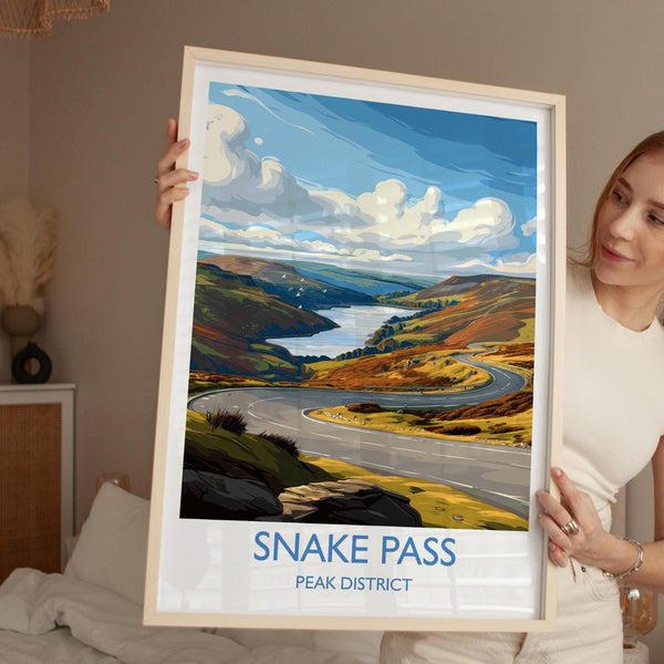 Snakes Pass Peak District Travel Print Wall Art, Travel Poster of Peak District Art Lovers Gift, English Countryside