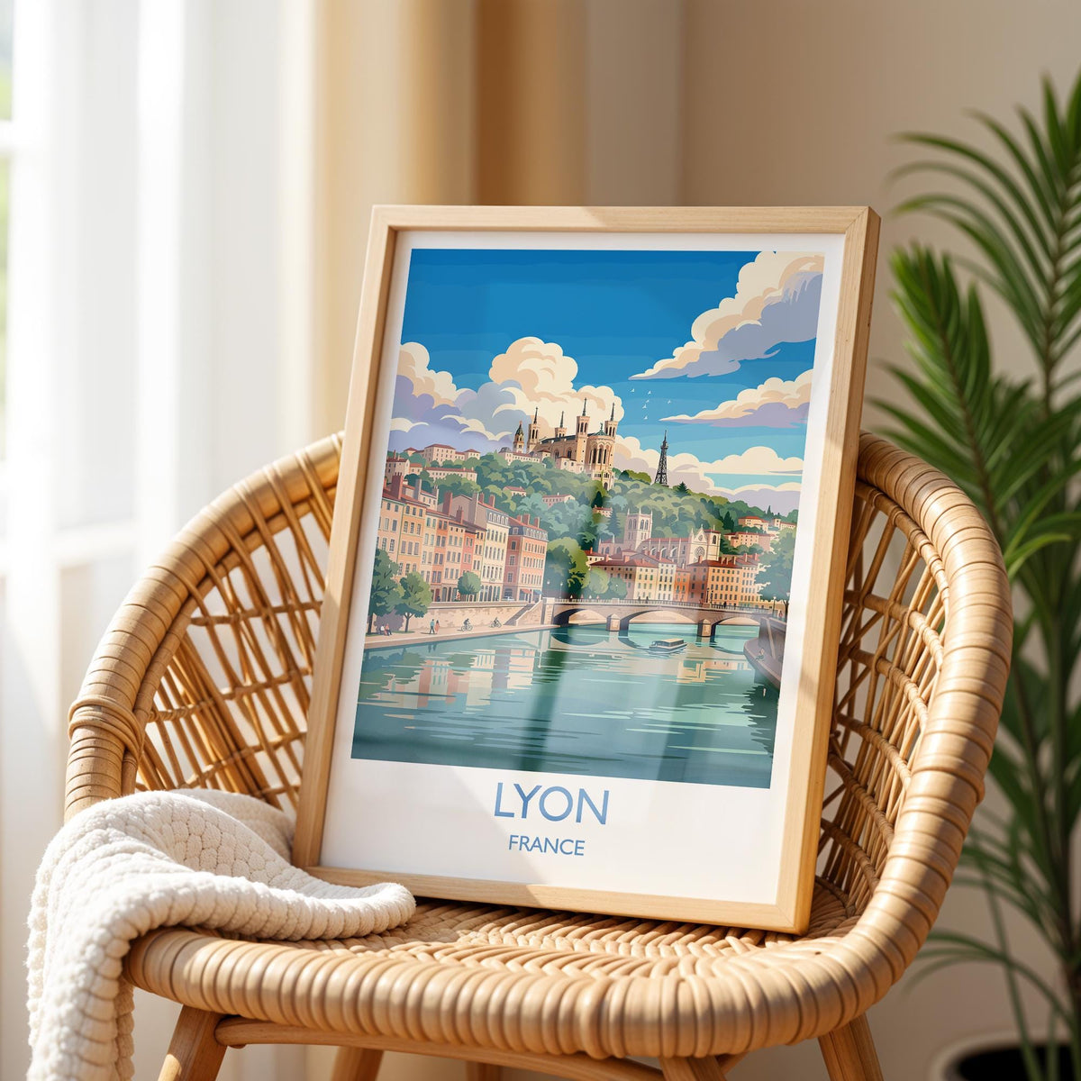 Lyon France Print, Fourvière Wall Art with Border, Vieux Lyon Poster, France Travel Print, Lyon Gift Print