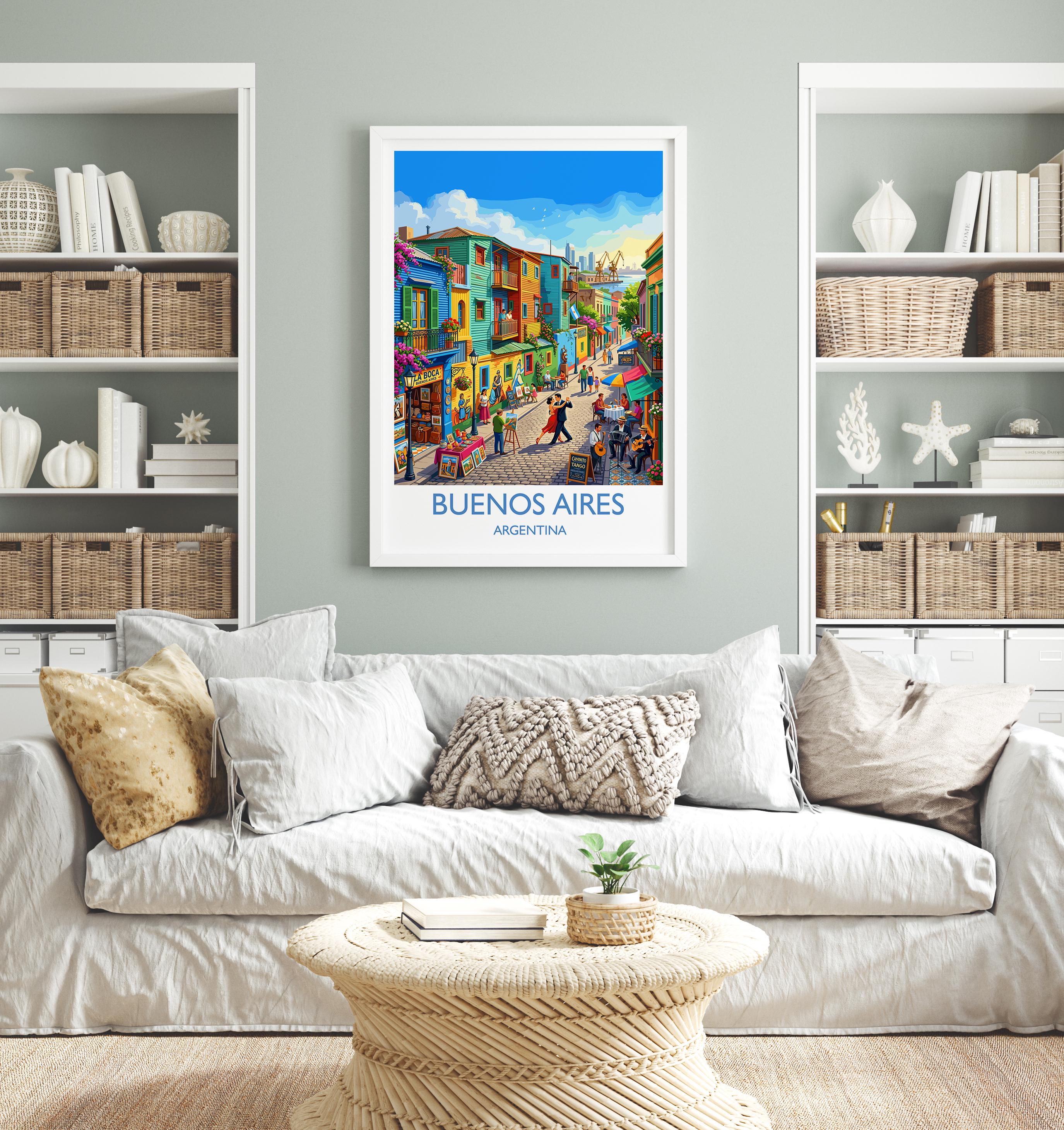 La Boca Buenos Aires Travel Poster, Caminito Wall Art, Colourful Argentina Print, Buenos Aires Illustration, Vintage Style South America
