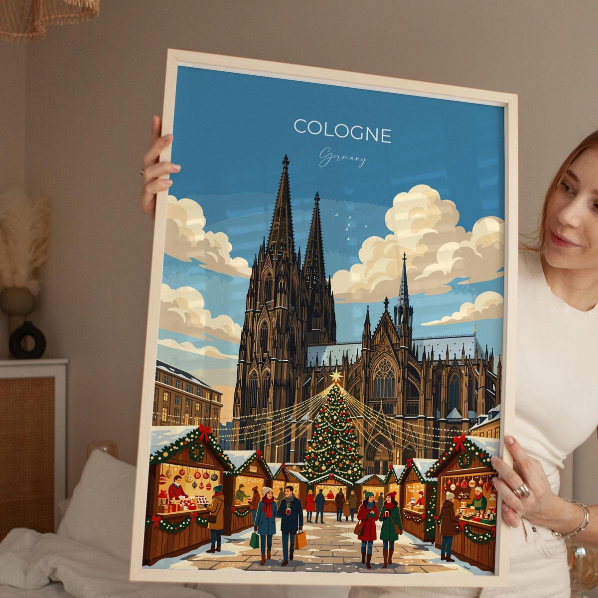 Cologne Christmas Market Travel Poster | Rhineland, Germany Wall Art