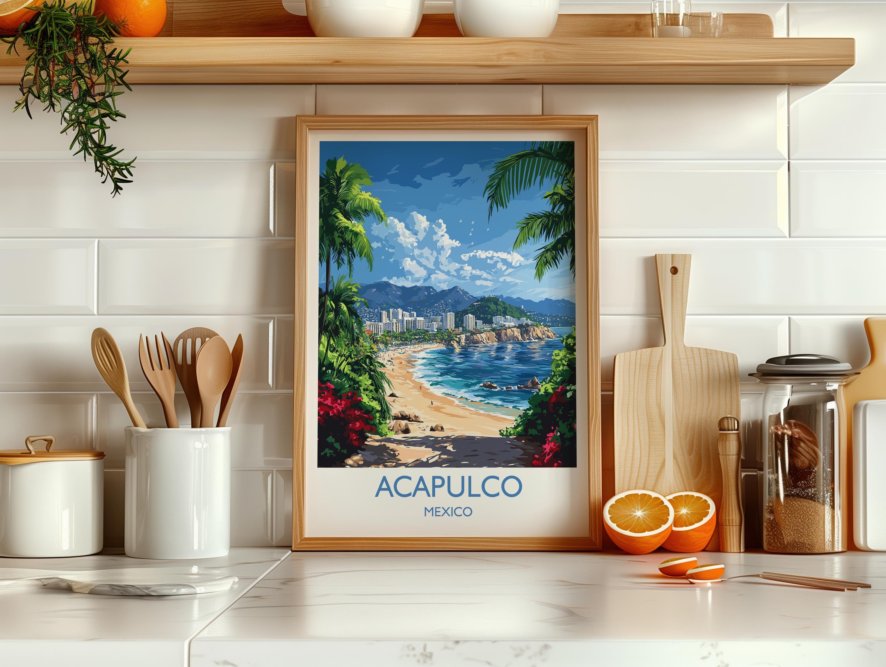 Acapulco Travel Print Wall Art, Poster of Acapulco, Mexico Coast Art Gift, Mexico Cities Art, NQ Media Designs