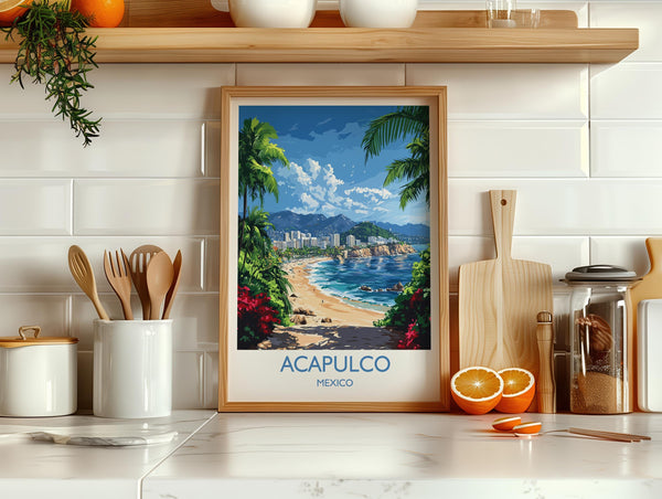Acapulco Travel Print Wall Art, Poster of Acapulco, Mexico Coast Art Gift, Mexico Cities Art,