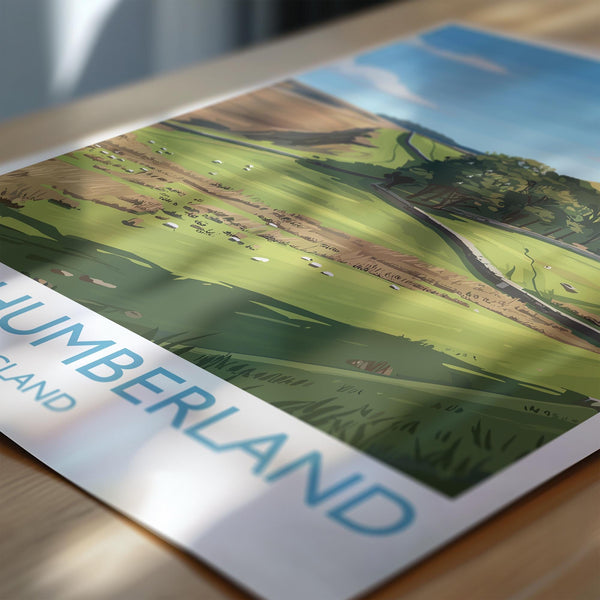Northumberland Travel Print, Travel Poster of Northumberland Countryside, Hadrians Wall, England, Housesteads Fort Art, Wall Art Print