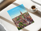 Chesterfield Travel Poster, Crooked Spire Church Wall Art, Derbyshire Town Print, St Marys Church Illustration, Chesterfield Gift