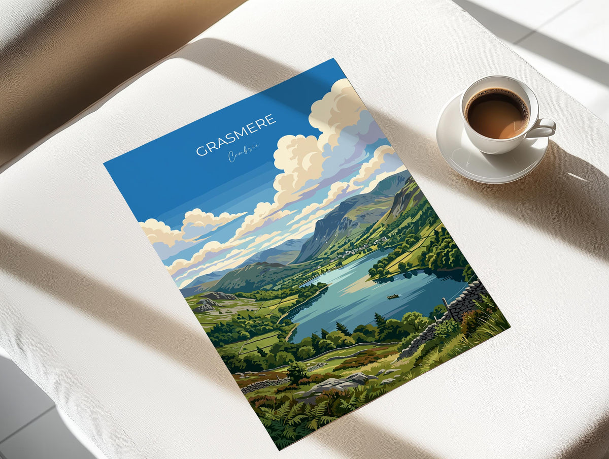 Grasmere Poster, Lake District Wall Art, Cumbria Print, England Travel Poster, Grasmere Gift