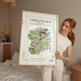 Yorkshire Illustrated Map Print, England Wall Art, Yorkshire Dales Poster, Framed or Canvas Print, Yorkshire Gift