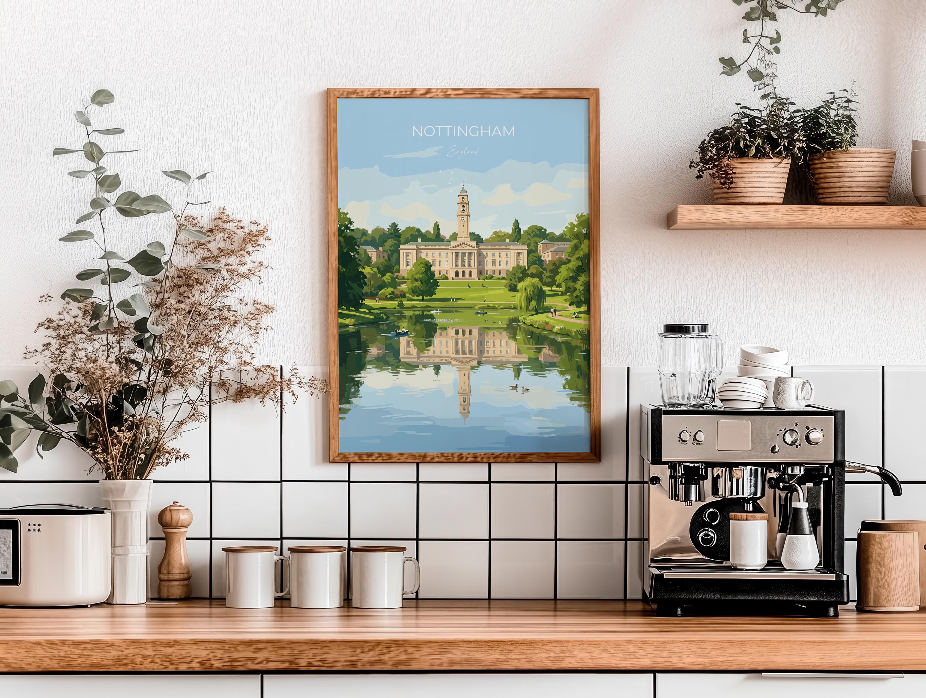 Nottingham University Travel Print, University of Nottingham Wall Art, Historic UK University Illustration, Nottingham Poster Gift