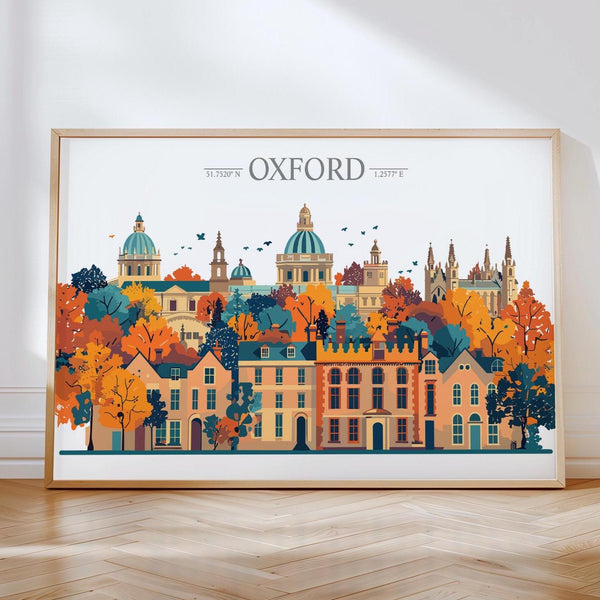 Oxford Travel Poster Skyline Wall Art Landscape, Travel Print of Oxford, Oxford Art Lovers Gift, England Horizontal Art Gift